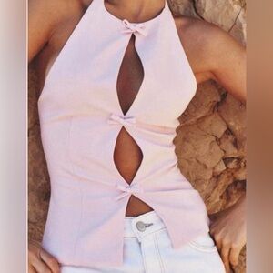 Zara Pink Halter Top with Bow Accents